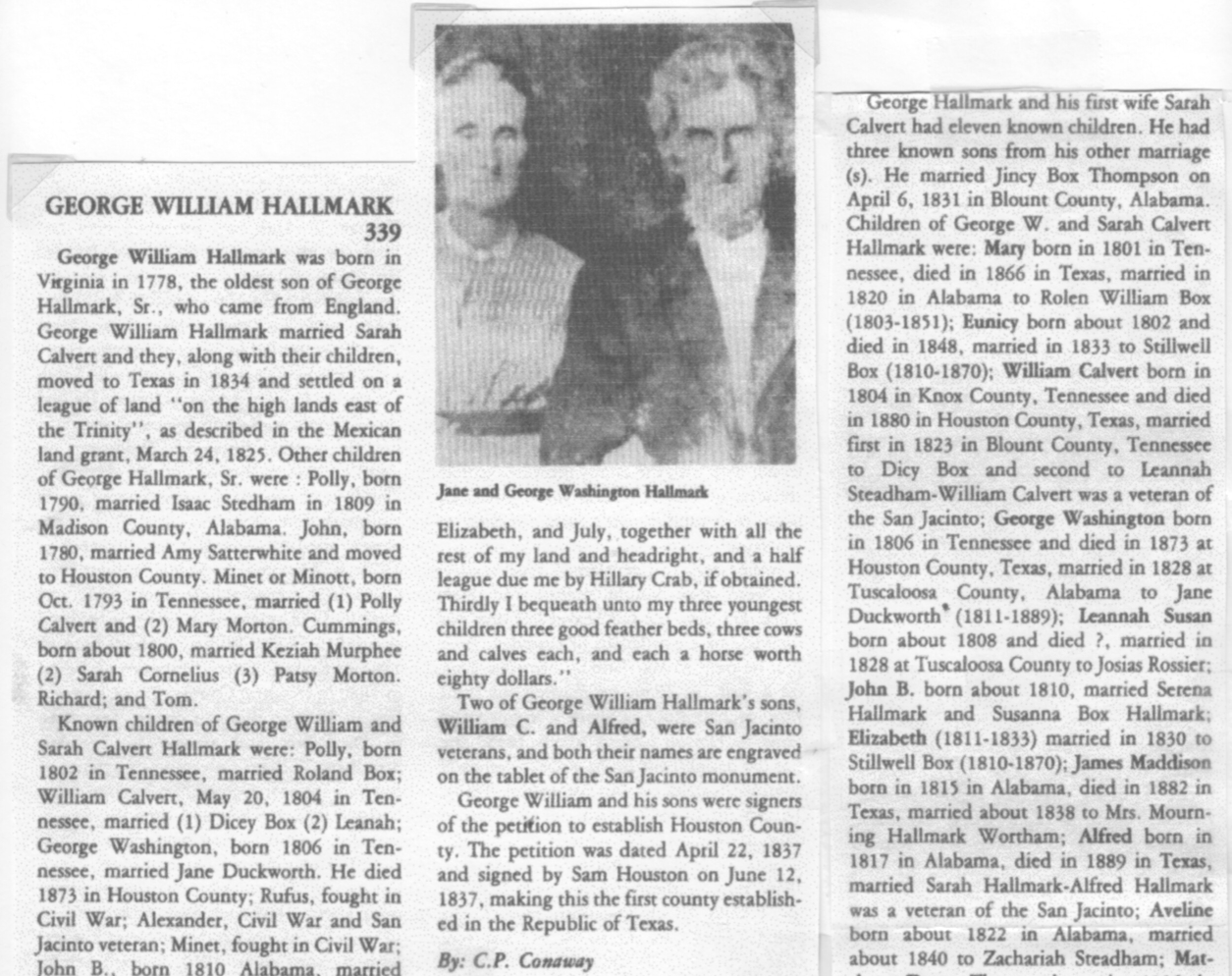 Newspaper article about GW Hallmark